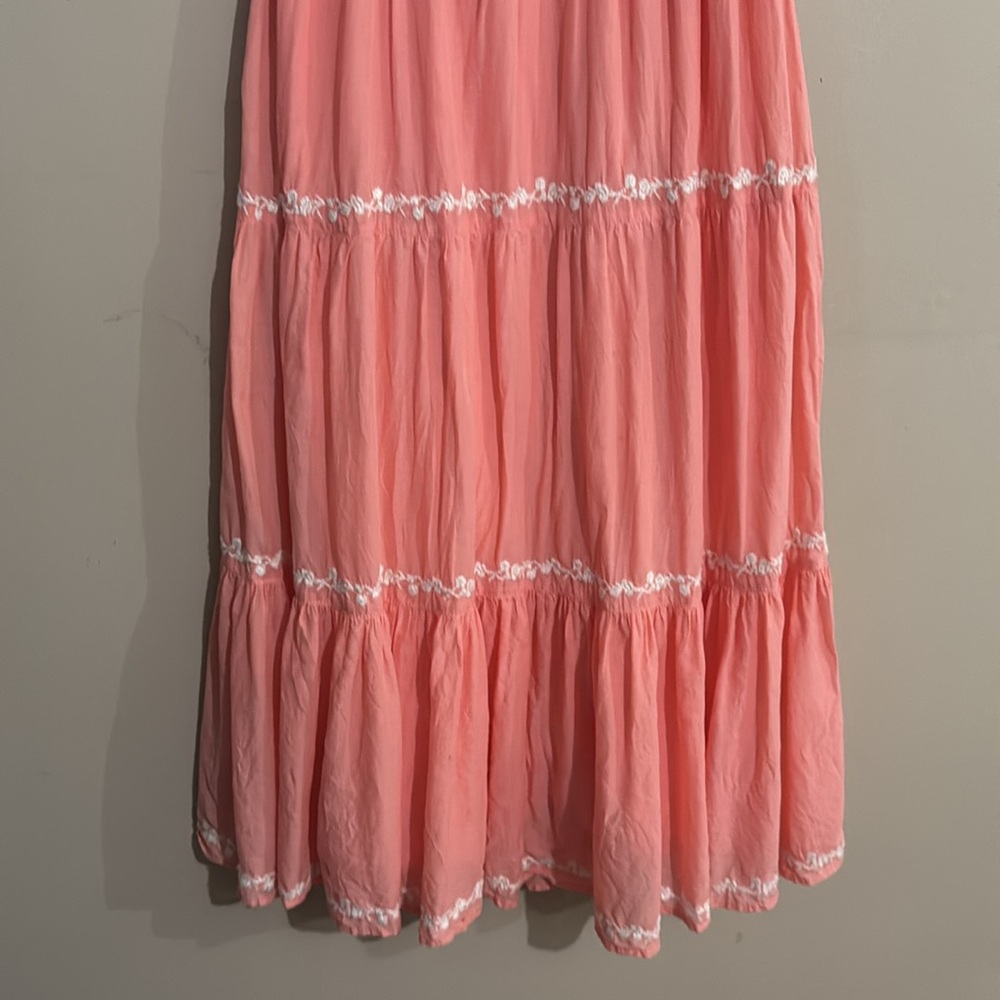 Lucky Brand Coral Midi Dress with White embroidered Floral Details Women's SzXS - Picture 7 of 10